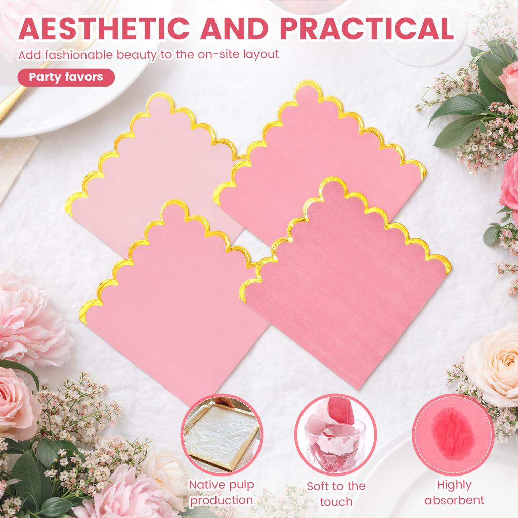 100 Pcs Cocktail Napkin 5 Inch Scalloped Edge Cocktail Napkins Reusable Scalloped Party Paper Napkin for Party Wedding Birthday