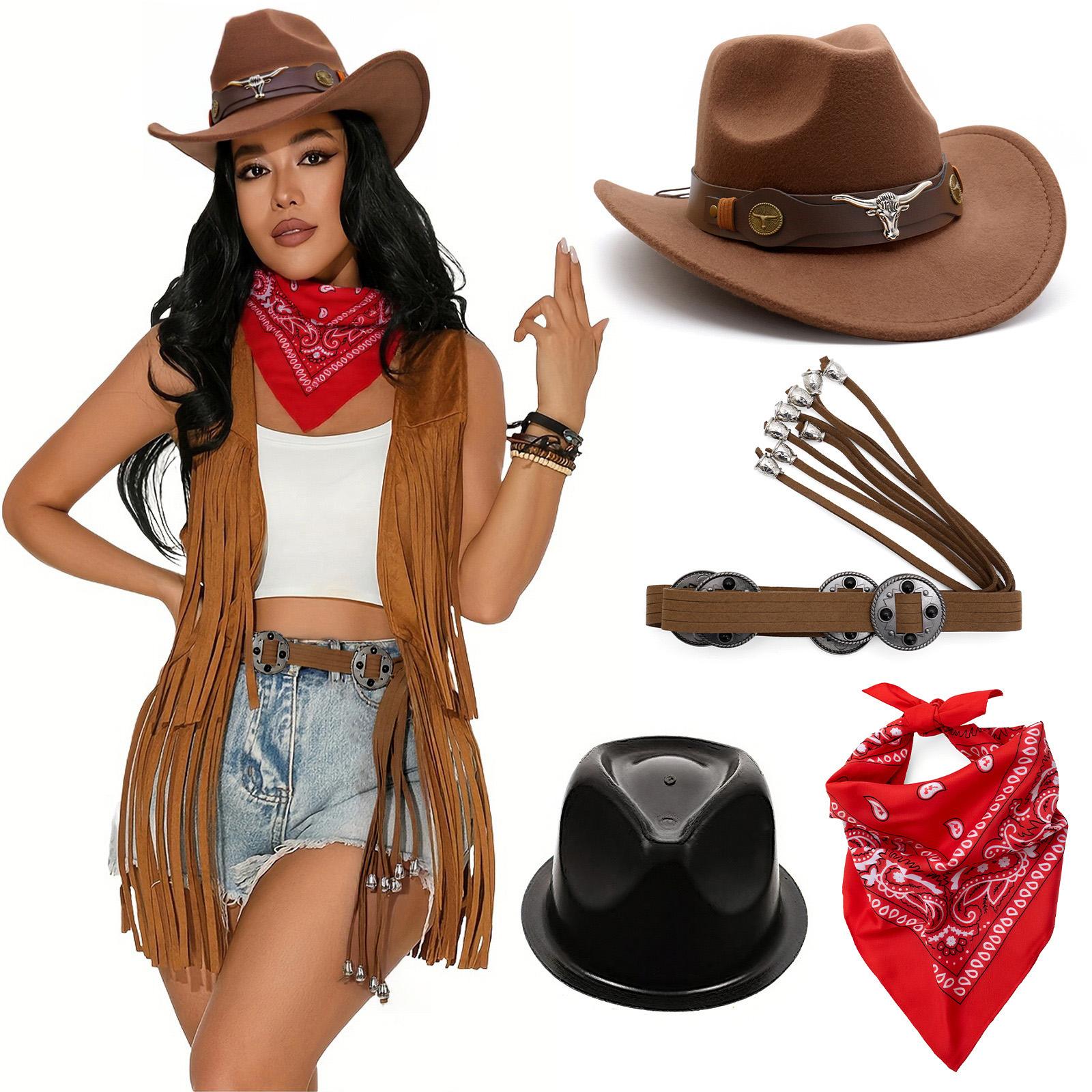 

Женский богемный костюм ковбойши в западном стиле с красным платком и поясом для тематических вечеринок, Хэллоуина 8