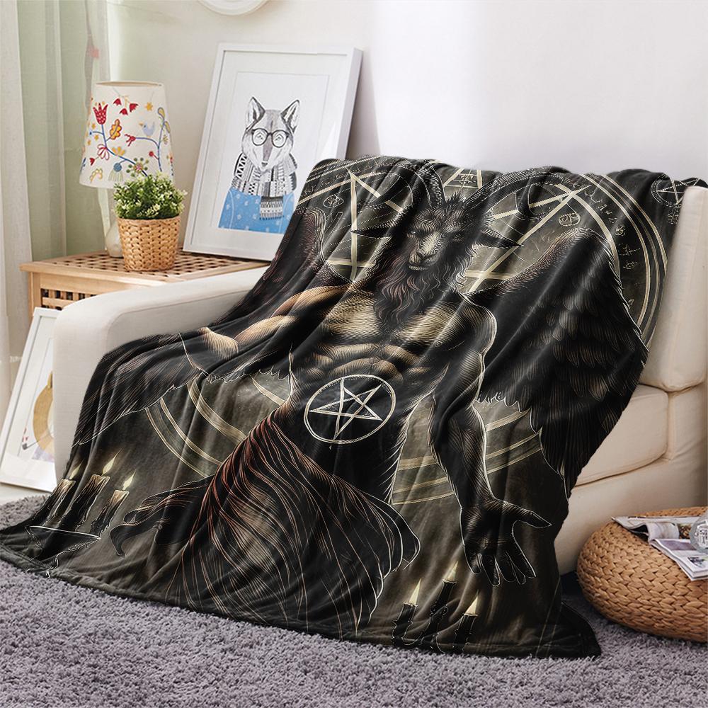 1PC Satan Symbol Print Flannel Blanket, High quality All Seasons, Home Decor, Warmth and Comfort, Perfect for Christmas Gifts
