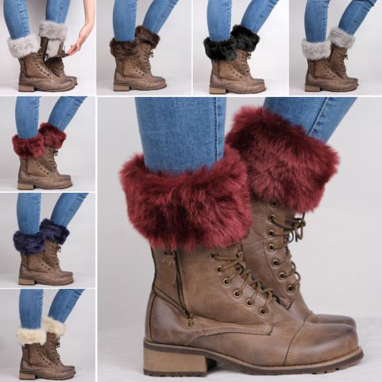 Winter Women Warm Faux Fur Crochet Knitted Leg Warmers Short Boot Socks Cuffs