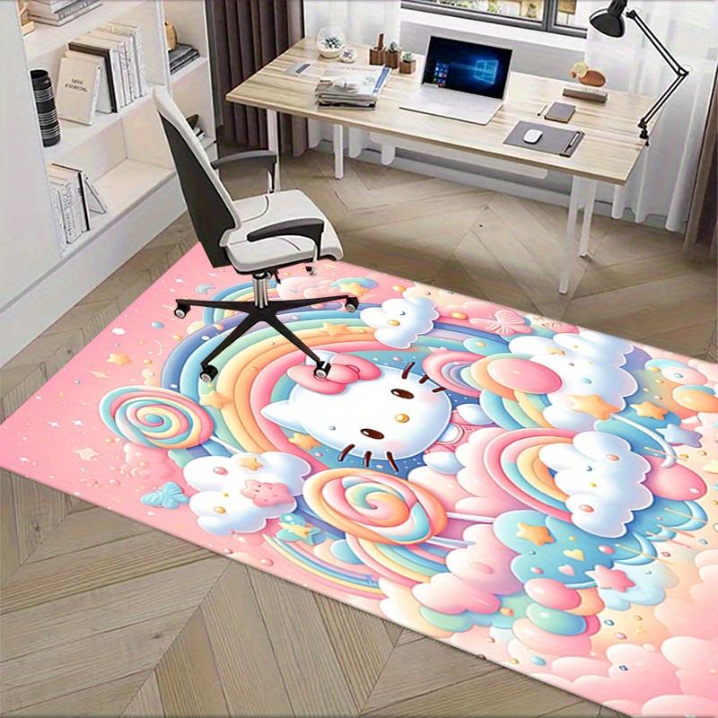 Office Rug Hello Kitty, Rainbow Fantasy Anti-Slip Rug, Machine Washable for Living Room, Bedroom, Office, Multiple Sizes, Bedroom Mat, Decorative Mat,