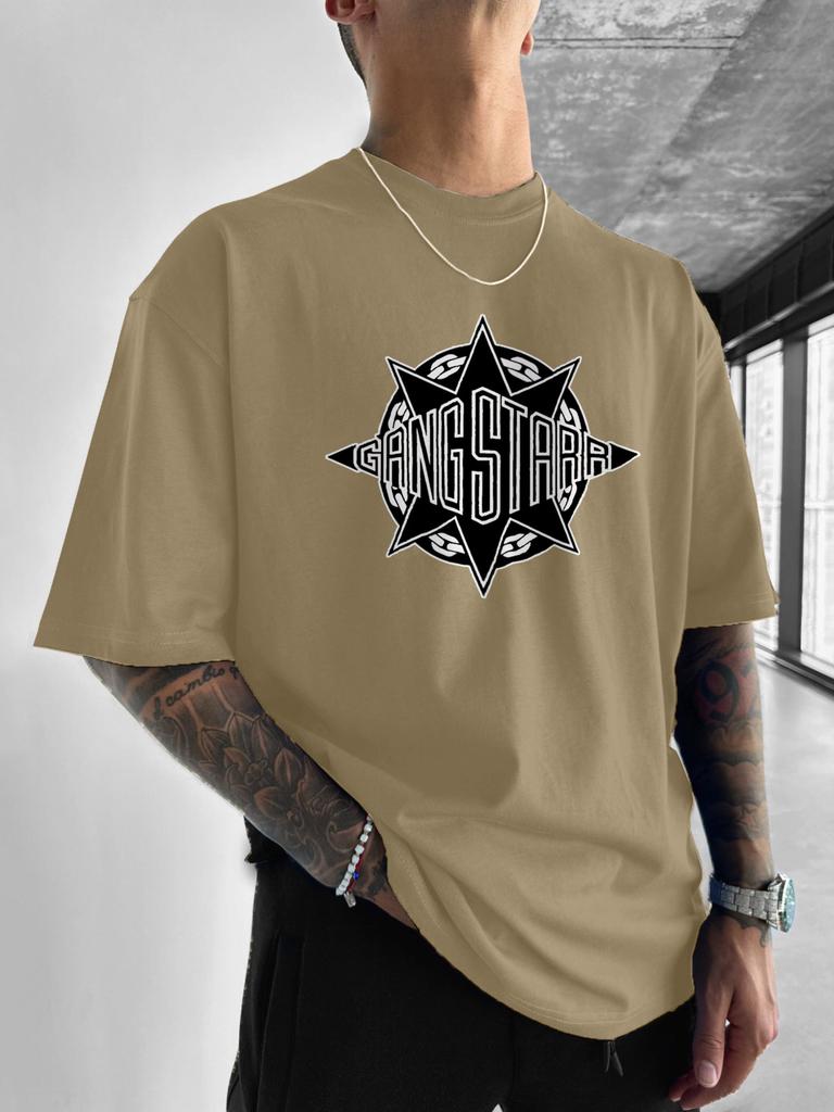 Gang Starr Logo Print T-shirt Mode Straatstijl Ster Patroon Ontwerp Heren Bedrukt Ronde Hals Korte Mouw Casual T-shirt