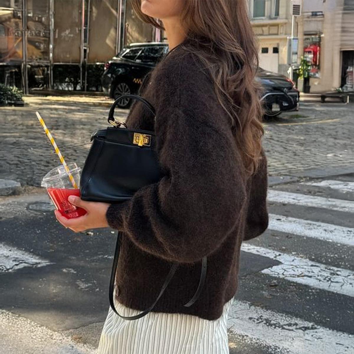 

Casual Style Button Woolen Shirt Women s Sweater Women s 2025 Autumn Winter S коричневий