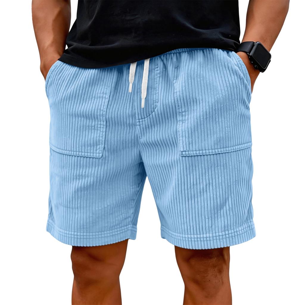 Men Corduroy Shorts with Drawstring Waist Relaxed Fit Casual Shorts with Side Pockets and Elastic Waistband