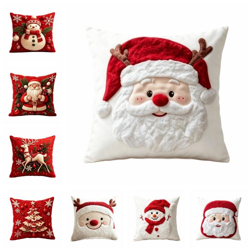 Soft Throw Cushion Case 2D Printed Snowman Pillow Cover Atmosphere Christmas Pillow Covers Sofa