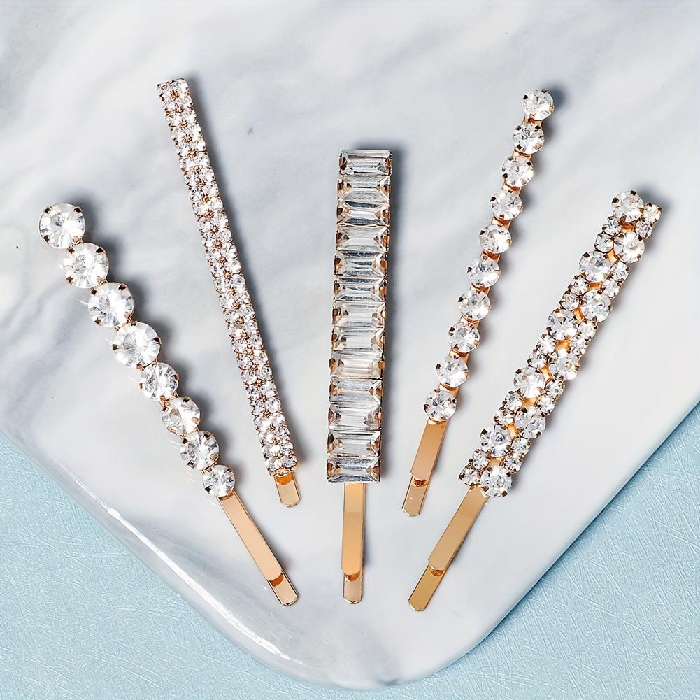 (5pcss/Pack) Headdress Geometric Temperament Rhinestone Hairpin Daily Versatile Bangs Clip Metal 5pcs Hairpin One-Word Clip