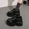 Goth Babes Rock Dark Punk Round Head Heightening Versatile Lace-up Platform Muffin Shoes Subcultural Small Leather Shoes