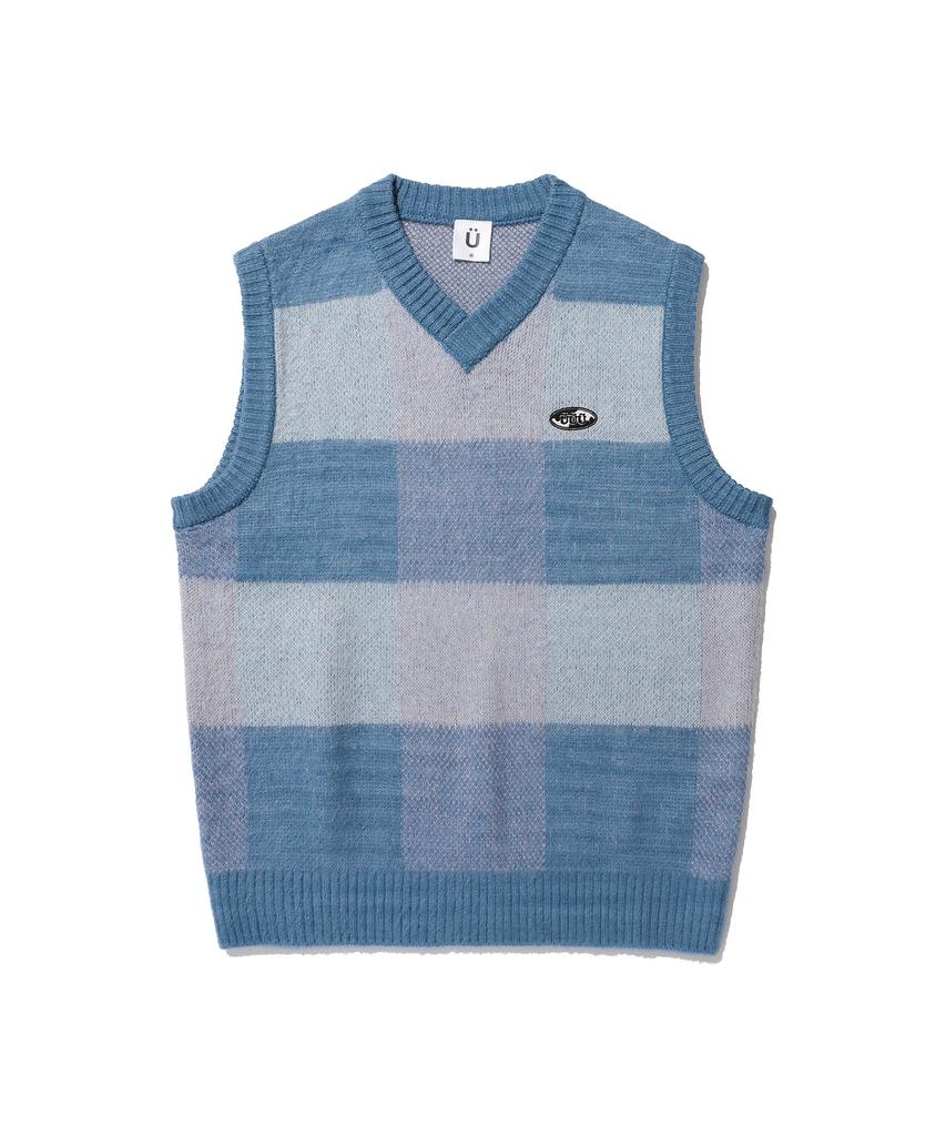 ISTKUNST Uuu Oval Logo Coloring Knit Vest_Blue(Ik2Cfmk680A)