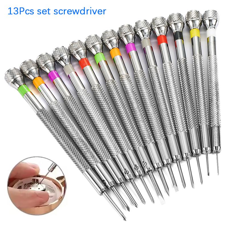 13-teiliges Uhrenreparaturwerkzeug Schraubendrehersatz 0,6 mm - 2,0 mm Flachkopf-Schraubendreher-Set Professionelle Uhrmacher für Uhrenreparaturwerkzeuge