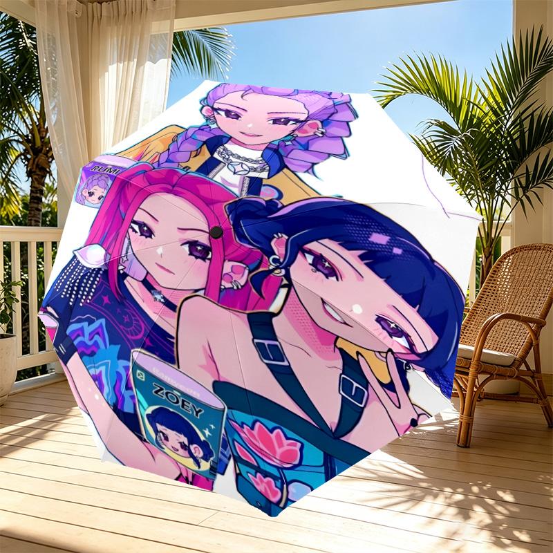 KPop Demon Hunters Print Automatic Open Close Umbrella, Portable Foldable Umbrella, for Outdoor Commute Camping Trip, Ideal Birthday Gift