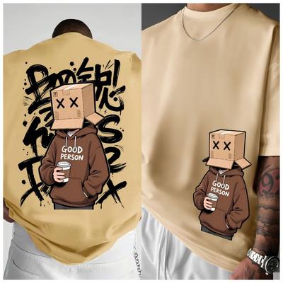 American Summer Men's Cartoon Character Letter Graffiti Print Comfortable and Breathable Round Neck T-shirt Outdoor Street Top