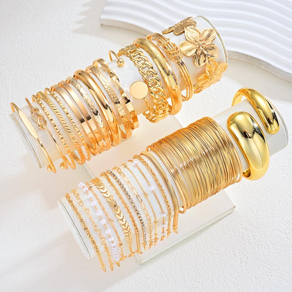 30 Stück/Set Vintage Minimalistisch Blume Hohl Kette Armreifen Für Frauen Mode Gold Farbe Wassertropfen Armband Täglich Party Schmuck