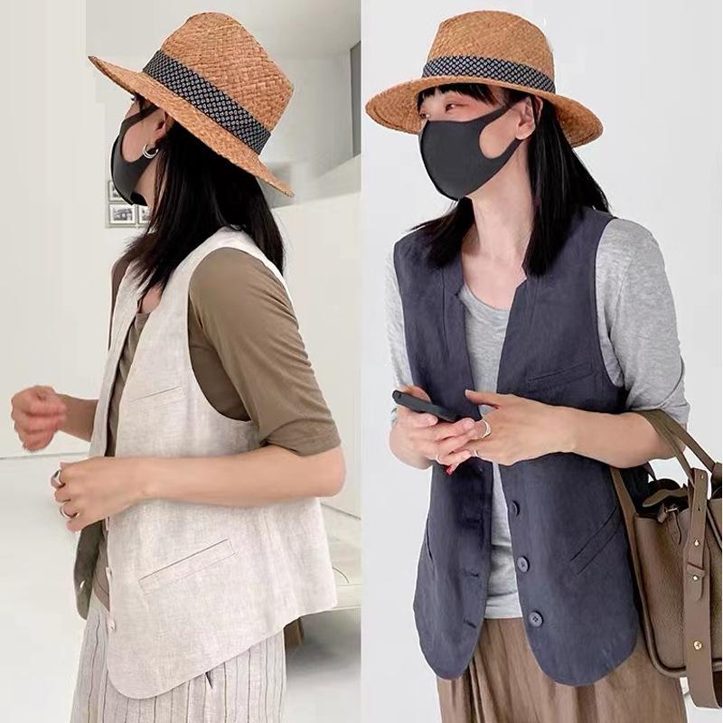 

Летний литературный и художественный свободный однотонный жилет из хлопка и льна, женский тонкий жилет больших размеров