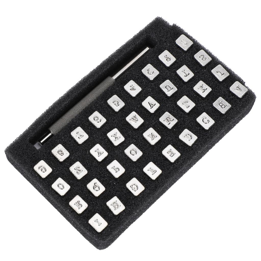 36Pcs Leather Stamp Pattern Number Alphabet Punch Carving 1Pc Handle Craft DIY Tool 3.5mm