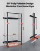 Folding Power Cage, Wall-Mounted Power Rack Squat Rack, Multifunctional Strength Training Workout Equipment with Landmine Holder, Adjustable J-Hooks &