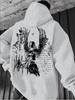 Occult‑goth Men Hoodie Fashion Back‑grunge‑wing‑maiden‑gothic‑script Decor Print Pullover For Soft Relaxed Casual Street Wear