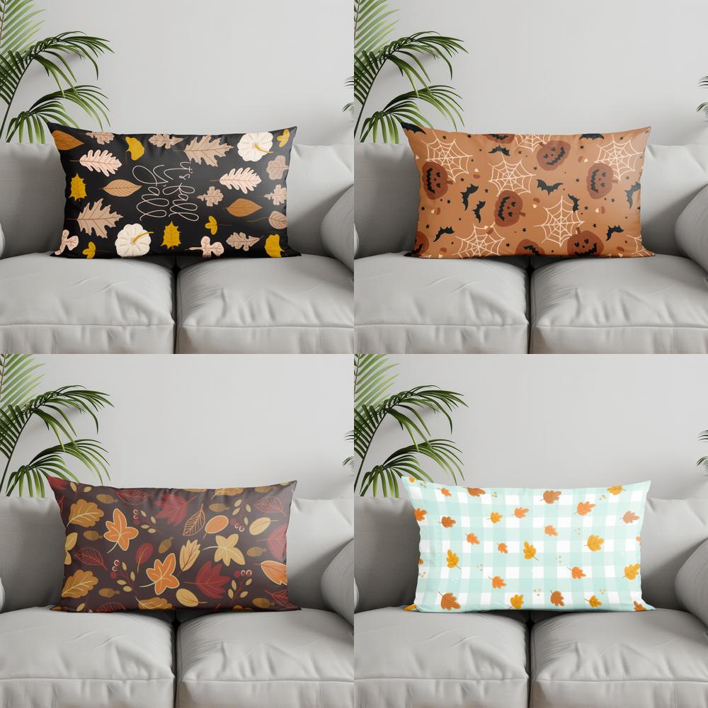 Home Decor Autumn Maple Leaf Pattern Pillow Suitable For Sofa Bedroom Car Pillow Cover Cushion Rectangular Back Cushion