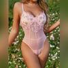 Embroidered Mesh Patchwork Flower Perspective Lingerie Bodysuit Set