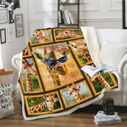 Cute Giraffe Print Blanket Soft And Convenient Nap Flannel Sheets Bedspread Blanket