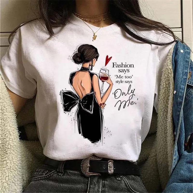Maycaur Women Casual Short Sleeves T-shirt Harajuku Sexy Women Print T Shirt Fashion Korean Trendy White Tops Female Tshirts