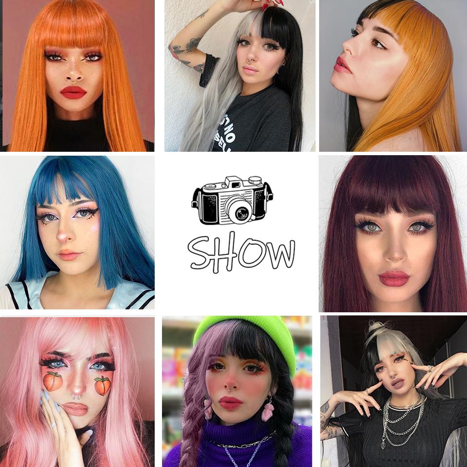 MERISIHAIR Dlouhá rovná oranžová paruka s ofinou Paruka ze syntetických tepelně odolných vláken pro ženy Přírodní vlasy na cosplay párty