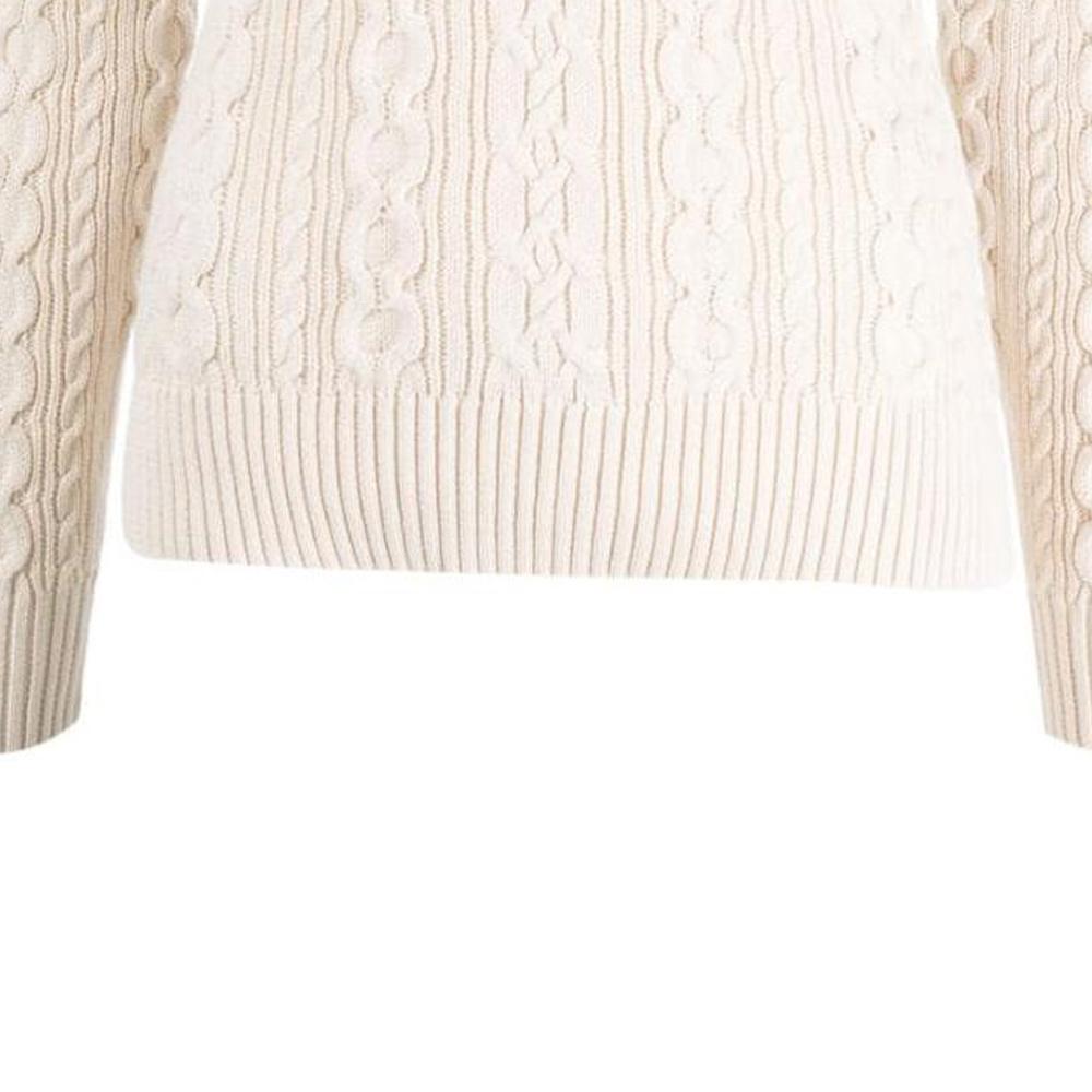 Svetr Polo Ralph Lauren SS23 Color Block Pletený copánkový pulovr s výstřihem do V Dámský svetr Off-White 200902626-001