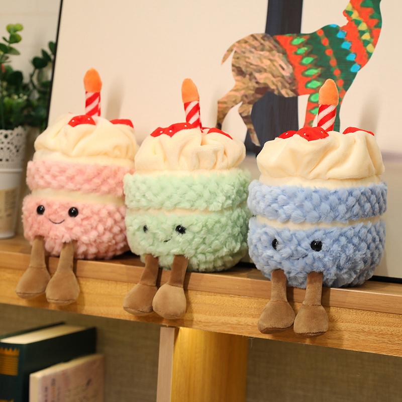 28cm Happy Birthday Cake Plush Doll Stuffed Pine Money Tree Plush Pillow with Leg Smiling Face Plushie Party Decor Kids Gift