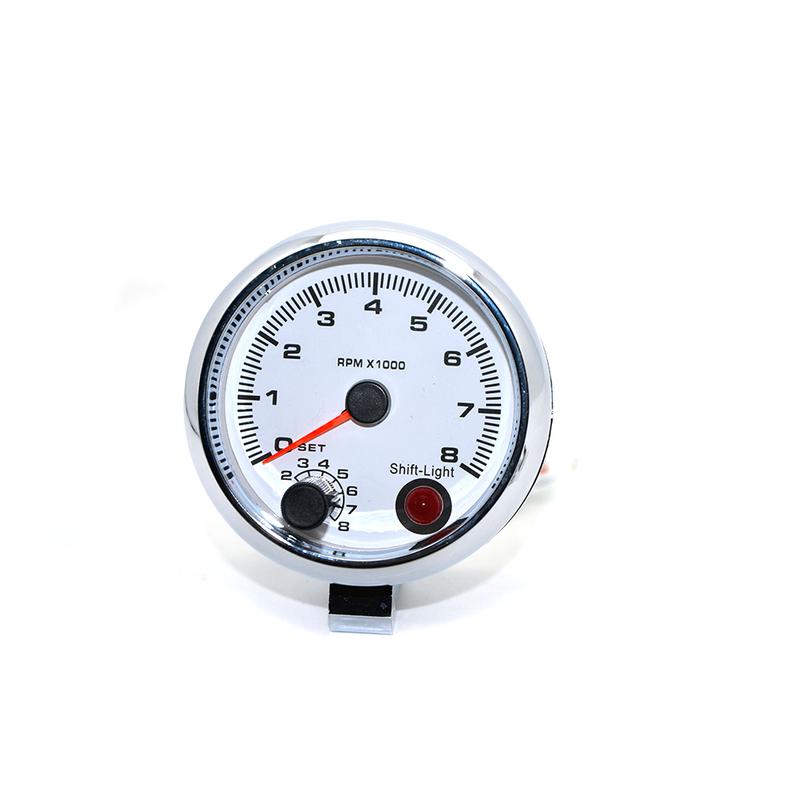 3.75" 95mm White Electrical Tachometer RPM Gauge With Internal Shift Light 4 6 8 Cylinders Chrome Rim