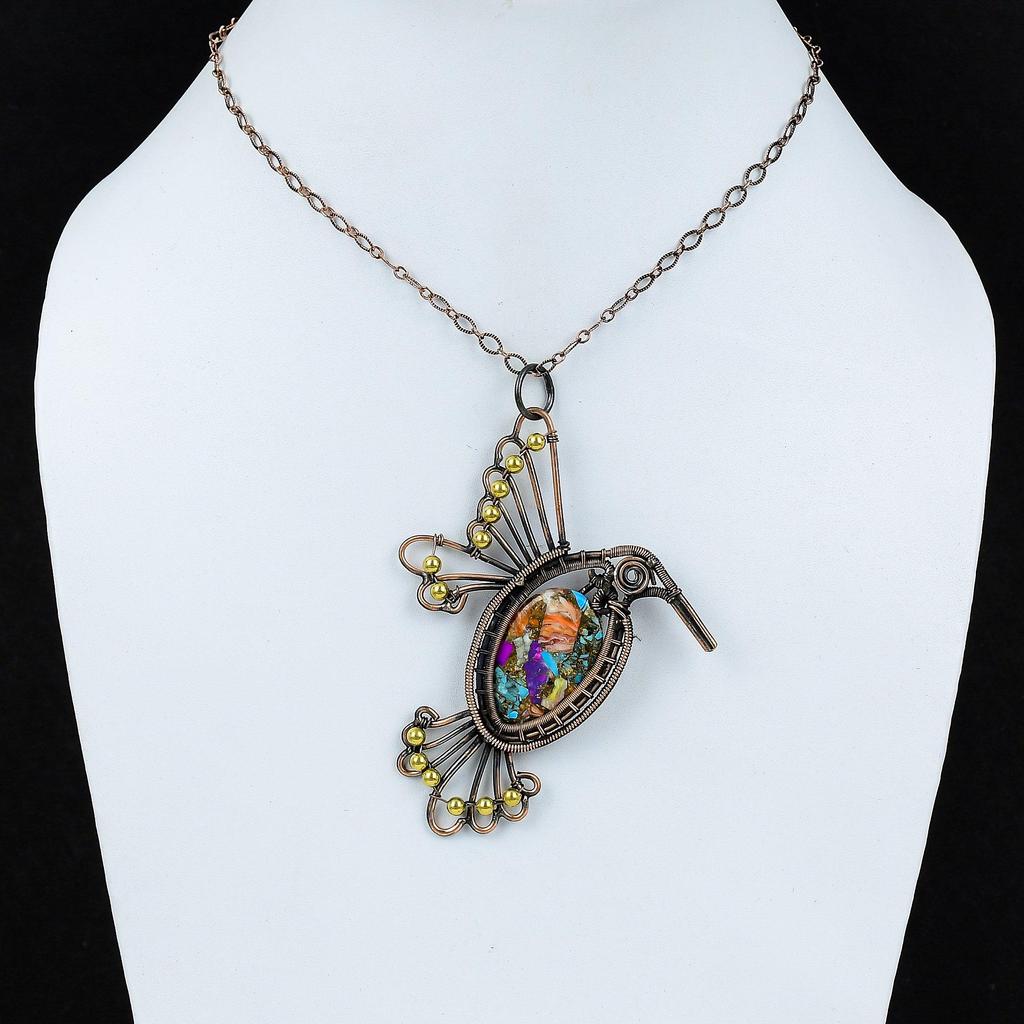 Multi Copper Turquoise Pendant Copper Wire Wrapped Gemstone Pendant Handmade Jewelry Brand New Pendant Bird Pendant Copper Jewelry For Gift