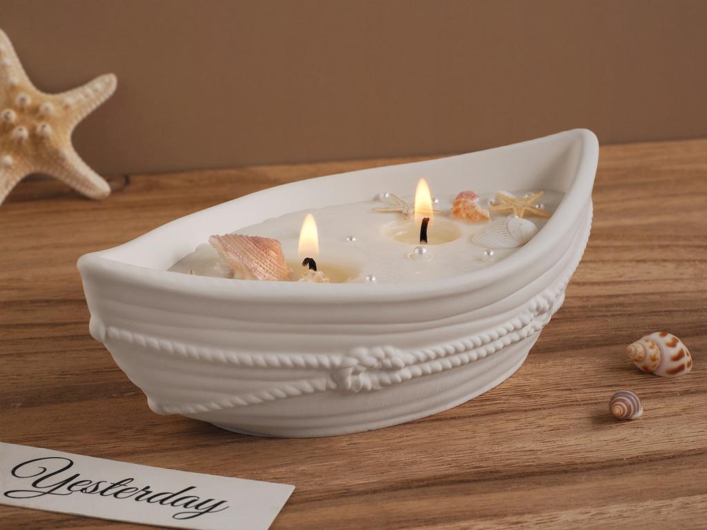 DIY Boat Candle Bowl Silicone Mold Cement Storage Tray Molds Aroma Plaster Cup Resin Concrete Flowerpot Casting Mould Home Decor