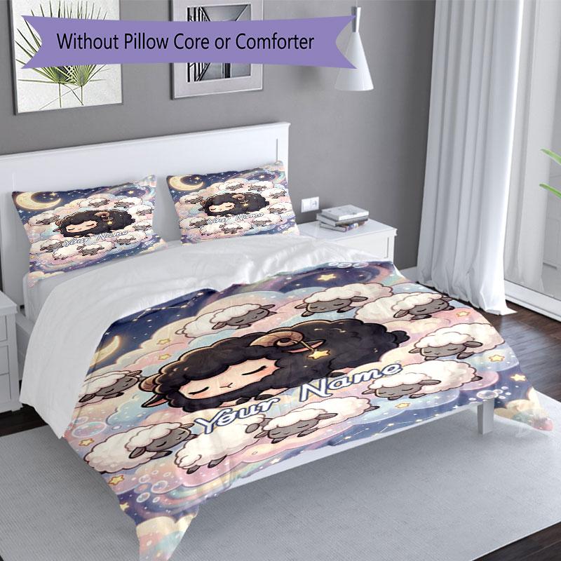 3PC Custom Name Nightly Sheep Dreams Bedding Set Duvet Cover Closure Includes 1 Duvet Cover & 2 Pillowcases for Bedroom
