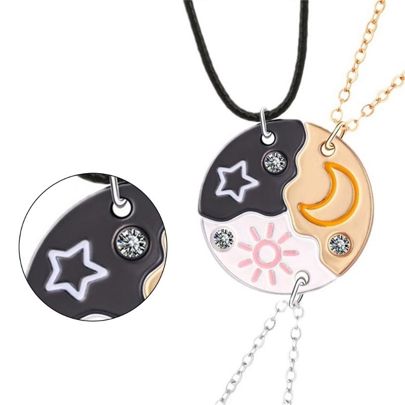 Stilvolles Sonne Mond Stern Anhänger Halskette Set Dekoration für Beste Freunde Paare Verstellbare Kette Modeschmuck Geschenke
