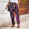 Women Flower Printing Pants Lace Up Elastic Waist Loose  Trousers Casual Long Pants Trousers with Pockets