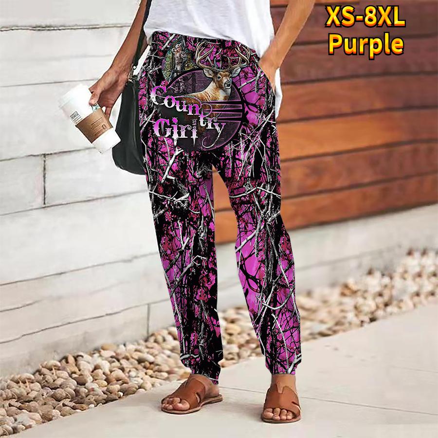 Women Flower Printing Pants Lace Up Elastic Waist Loose  Trousers Casual Long Pants Trousers with Pockets