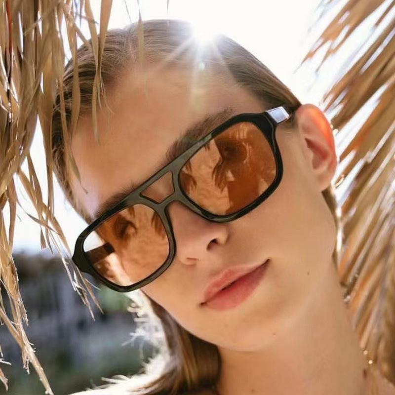 Women's sunglasses, men's and women's fashion square large-frame double-beam sunglasses