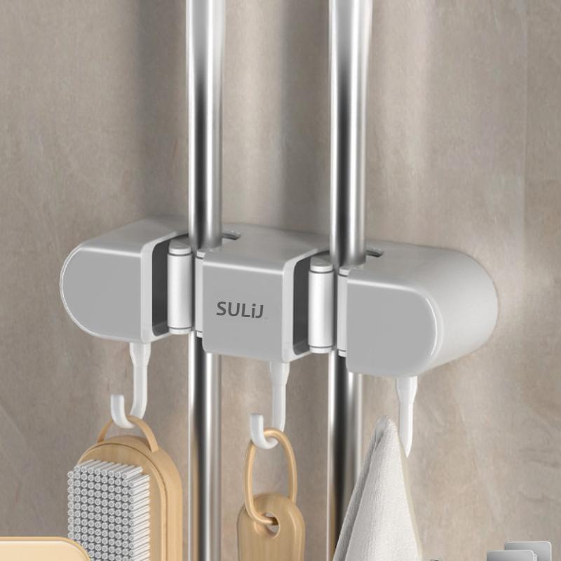 1pc, Hook, Wall Mounted Mop Holder, Non Perforated Hook, Balcony, Bathroom, and Toilet Buckle Fixed Broom Storage Rack.