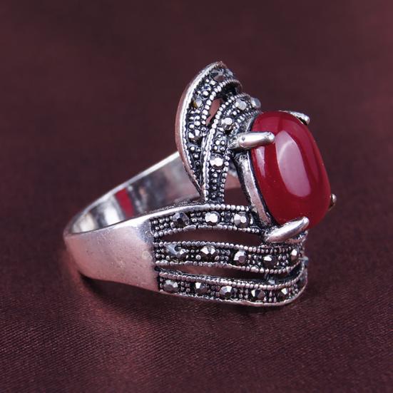 Elegant Artificial Gemstone Inlaid Vintage Party Finger Ring Women Jewelry Gift
