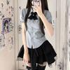 Japanese Academy Style Women's Short-Sleeved Shirt & Fluffy Layered Skirt Set