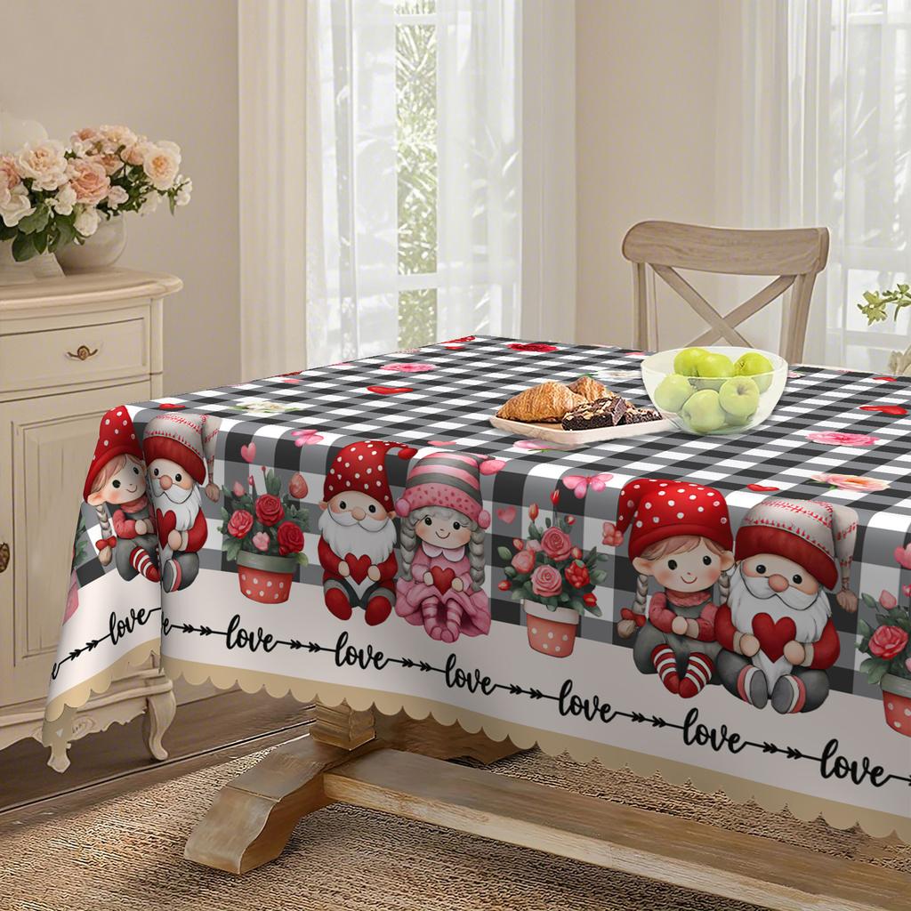 Cartoon Dwarf Plaid Shading Love Flower Round Tablecloth, Romantic Household Table Cloth, Restaurant Decoration