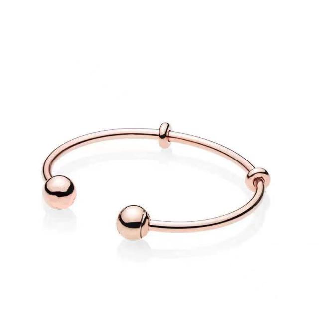 

Стерлингового серебра 925 пробы, розовые золотые моменты, открытый и серебристый браслет-цепочка в виде змеи, открытый браслет с белым цирконом 19cm