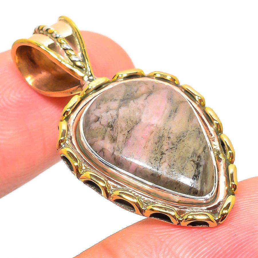 Natural Mookaite Gemstone Two Tone 925 Solid Sterling Silver Pendant 1.50'' W5w31