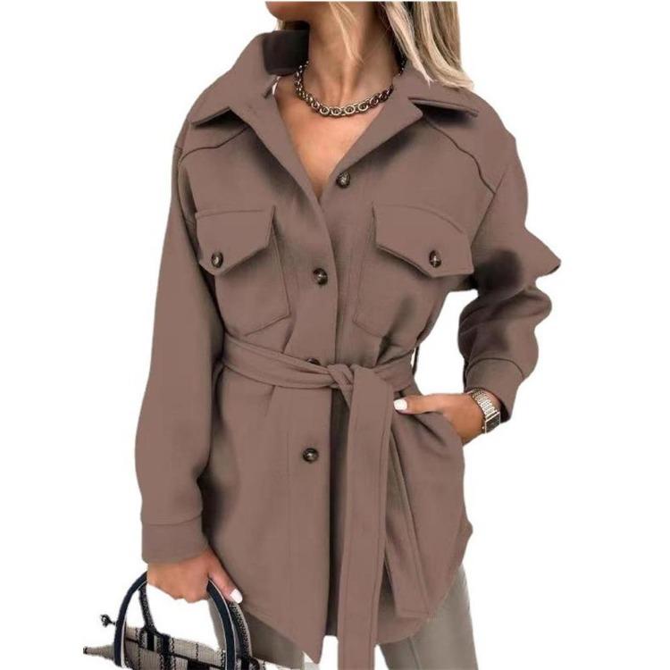 Winter Warm Women's Wool Jacket Short Trench Coat with Pockets Lapel Buttons