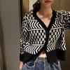 Women's Vintage Knitting Cardigan Small Fragrance Coat V-neck Short Knitting Cardigan Sweater