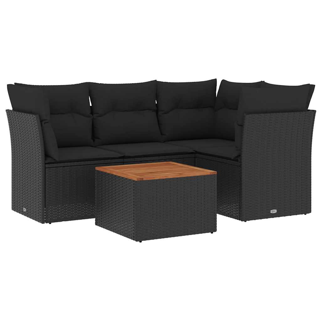 Vidaxl 5-Cz. Garden Lounge Set, Cushions, Black PE Rattan