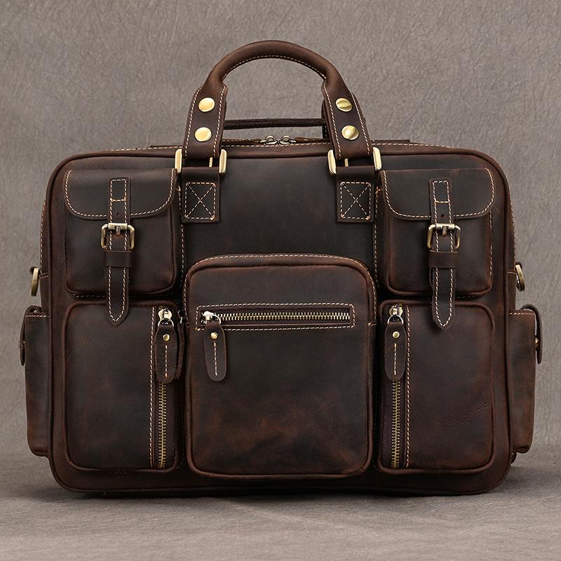 Fashion Natural Leather Men Briefcases With Shoulder Strap Mans Laptop Notebook Hand Bag 2019 New Business Briefcase Bag