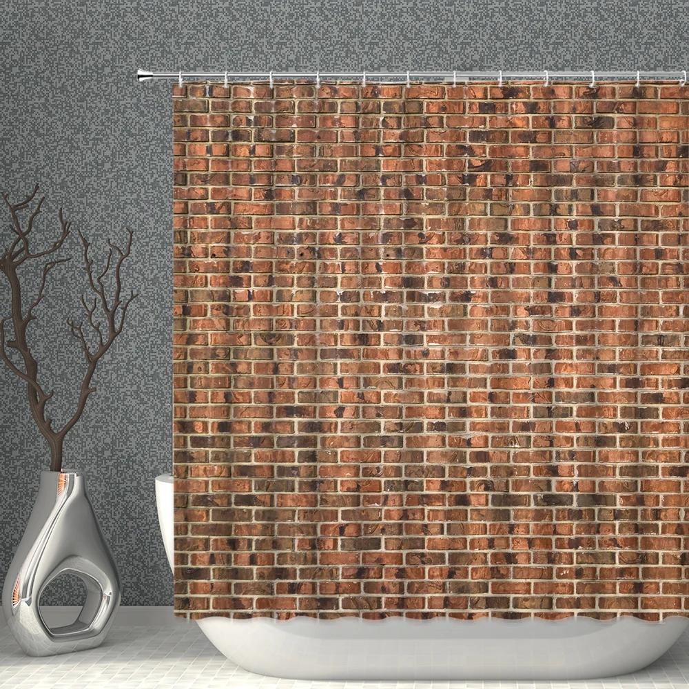 

Brick Pattern Shower Curtains Waterproof Fabric Stone Grain Bath Curtain For Bathroom Partition Multi-Size With Hooks Home Decor W60H190(CM)-1 Pcs