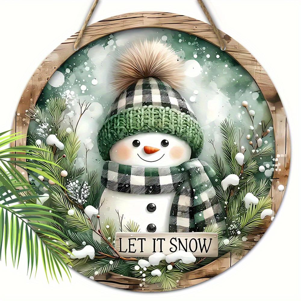 Wooden Christmas Sign with Buffalo Plaid & Snowman Pattern - Navidad Round Sign for Front Door Wall Hanging Decor - Ideal Christmas Decoration