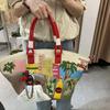 Printemps Nouvelle Mode Grand Sac Fourre-Tout Créatif Épissage Brodé Sacs à Bandoulière pour Femmes Sac Panier Haute Capacité Européen Américain Rétro Sacs à Main pour Dames