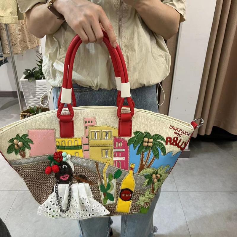 Printemps Nouvelle Mode Grand Sac Fourre-Tout Créatif Épissage Brodé Sacs à Bandoulière pour Femmes Sac Panier Haute Capacité Européen Américain Rétro Sacs à Main pour Dames