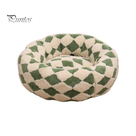 

Круглое гнездо для кошек в форме пончика, нескользящее, уютное, плюшевое, мягкое, успокаивающее, теплое гнездо для маленьких собак и кошек L зелёный